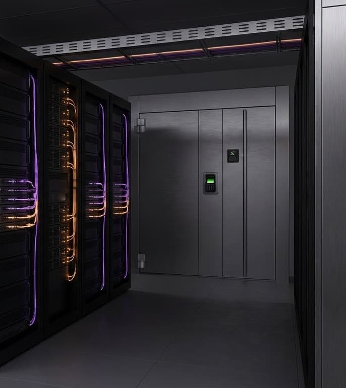 Server cabinets in a locked machine room