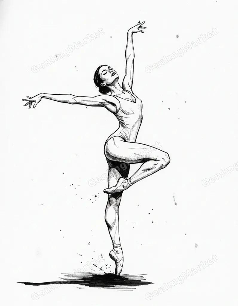 Line-art figure study, monochrome, open space.